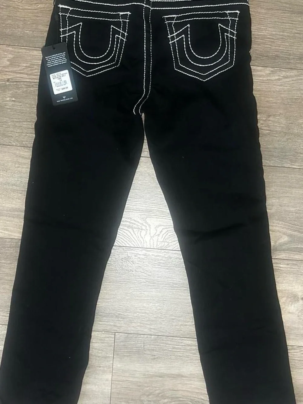 True Religion Black Straight Jeans with White Contrast Stitching